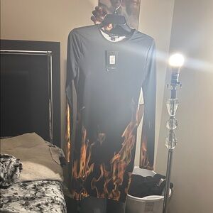 Fashion Nova Black and Orange Flame Dress